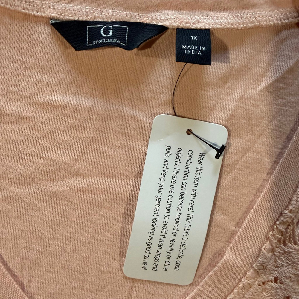 G by Giuliana NWOT Lace Front Tank Top 1X Soft Peach V-Neck Cotton Blend Chic - Picture 3 of 9